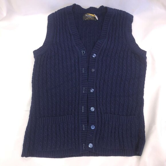 Vintage Sweater Girl of California Navy Blue Sweater Vest with Buttons & Pockers - Picture 2 of 6